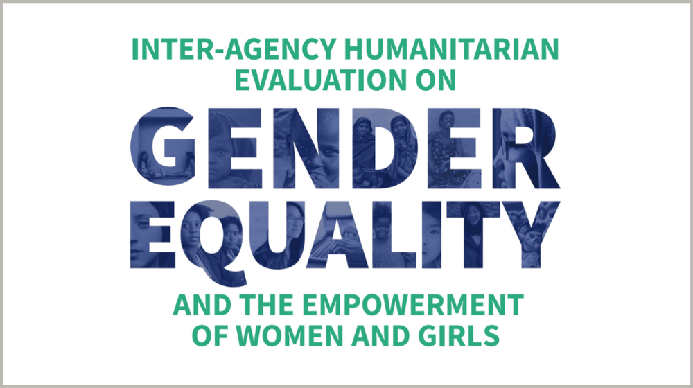 A visual with the text ' Inter-Agency Humanitarian Evaluation on gender equality and the empowerment of women and girls'