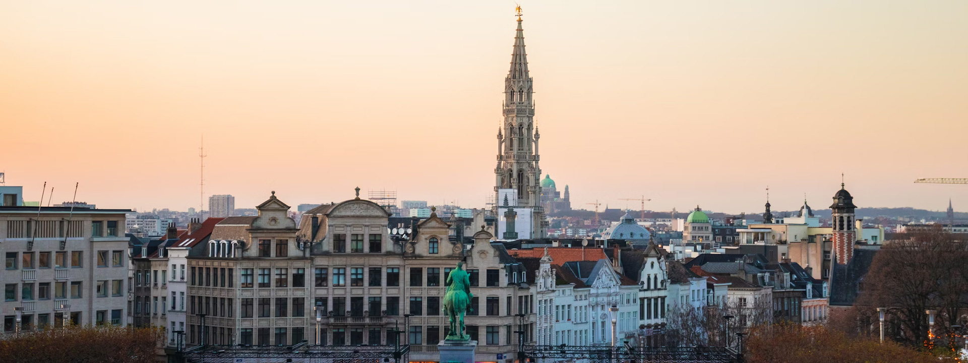 Sunset in Mont des Arts in Brussels, Belgium