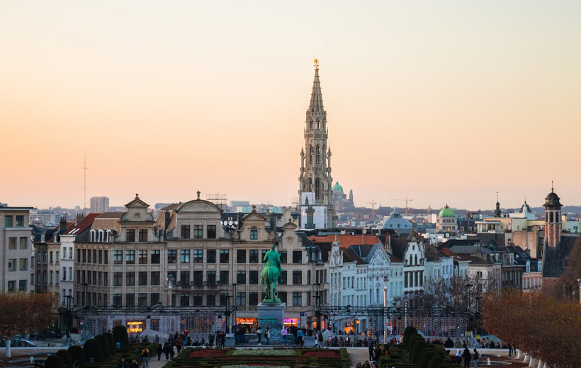 Sunset in Mont des Arts in Brussels, Belgium