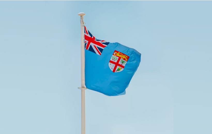 Fiji National Flag Swaying by the Wind