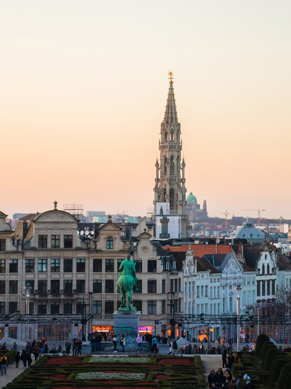 Sunset in Mont des Arts in Brussels, Belgium
