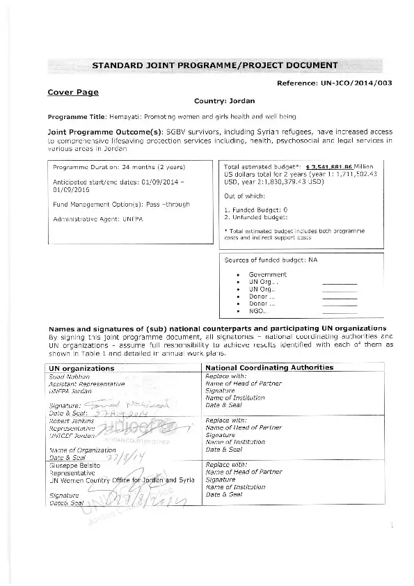 Project Document Supporting the Sexual and Gender Based Violence ...