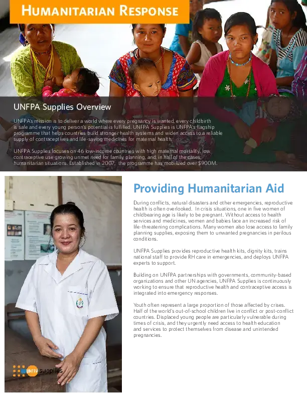 Unfpos UNFPA Supplies 2015: Humanitarian Response | UNFPA Administrative Agent