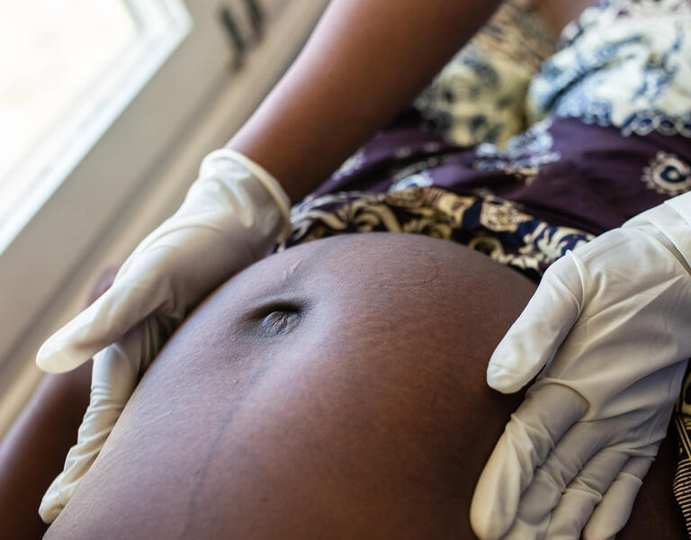 A doctor examines a pregnant woman.