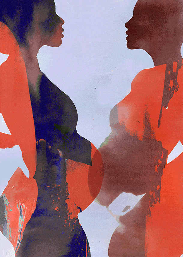 Animated watercolour of two pregnant women facing each other