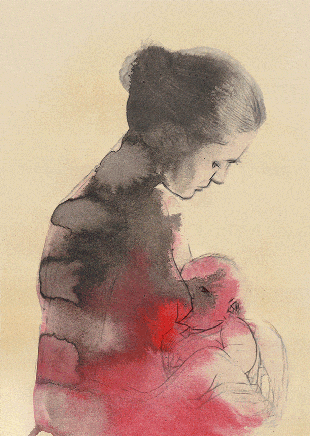 Animated watercolour of a woman breastfeeding