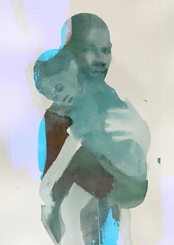 Watercolour of a father holding his daughter