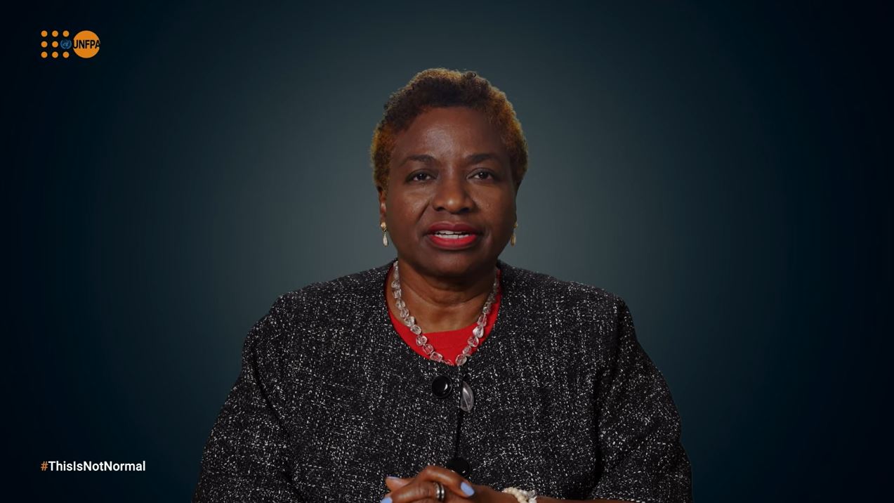 UNFPA Executive Director Natalia Kanem speaks to the camera.